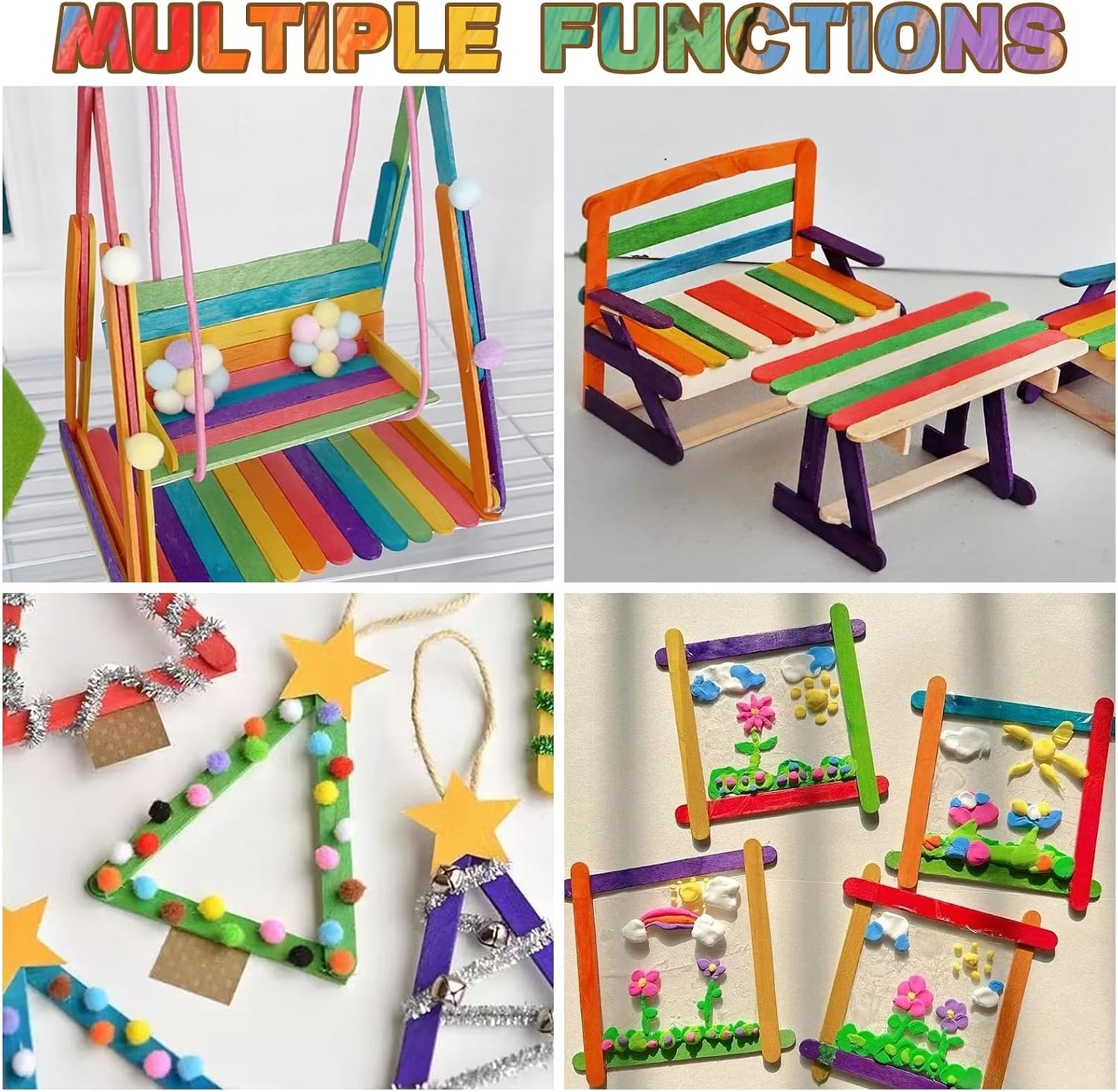 4.5 inch Colored Wooden Sticks Kits, 400PCS Colorful Rainbow Treat Sticks Bulk with Hot Glue Gun and Sticks for Craft Popsicle Home Decoration Project Building Model Kid Classroom Art Craft Supplies