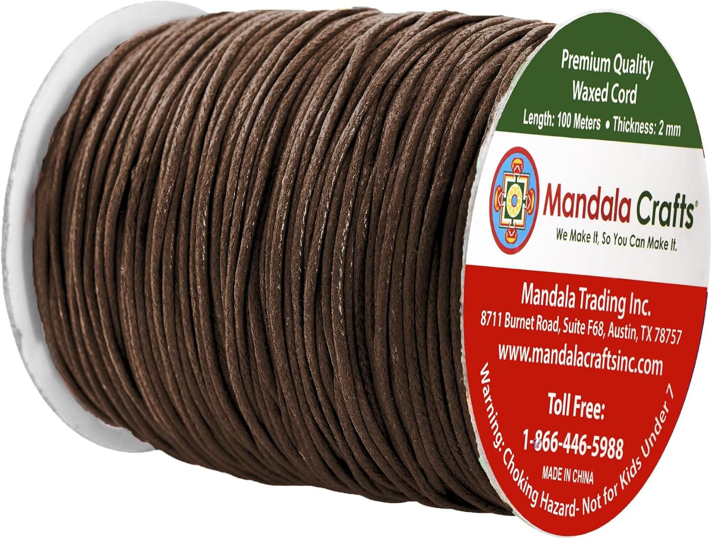 Mandala Crafts 2mm 109 Yards Dark Brown Cotton Waxed Cord for Jewelry Making Bracelet Cord Waxed String - Beading String Thread Jewelry Cords for Necklaces String