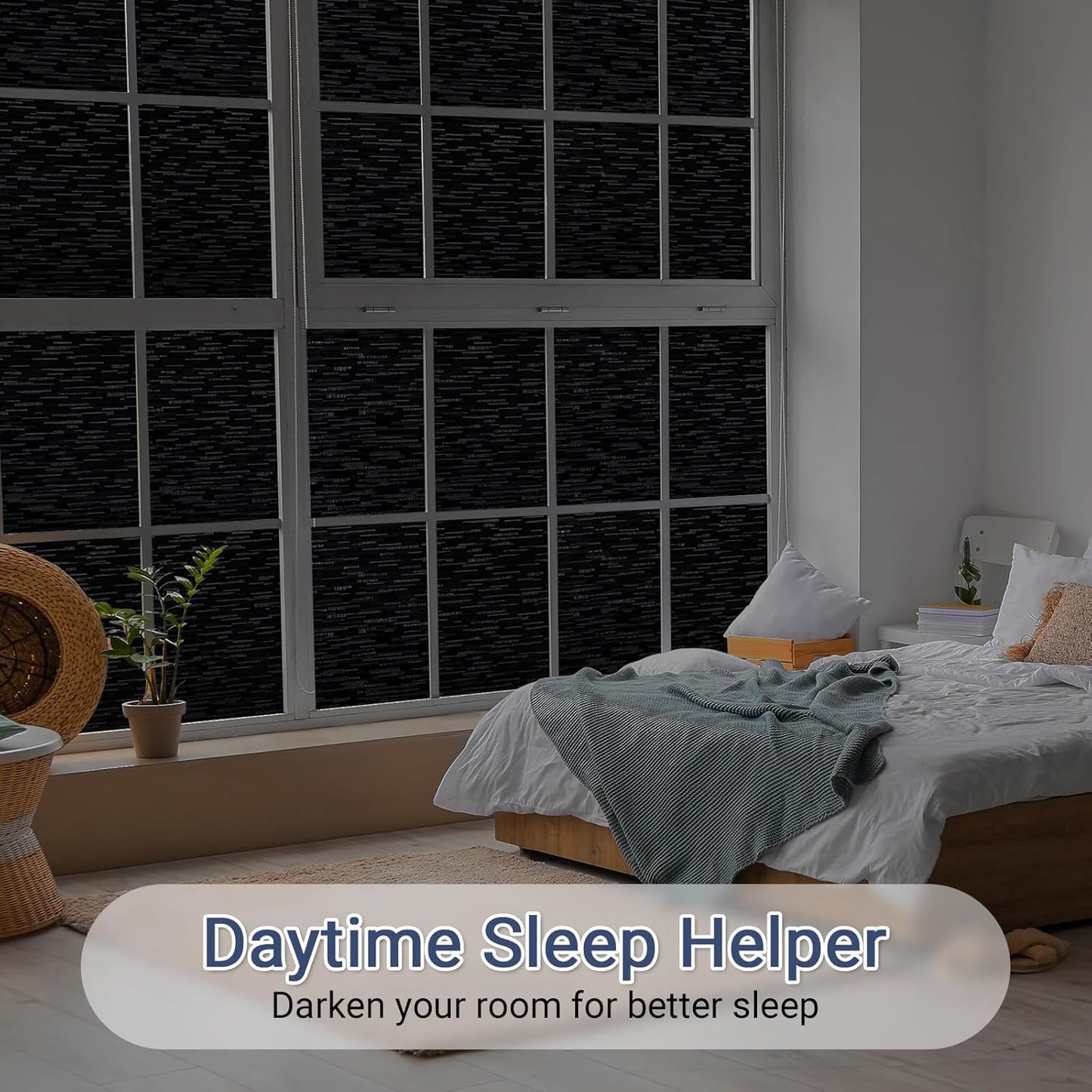 Haton Blackout Window Film, Black Out Window Cover, Sun Light Blocking Frosted Privacy for Glass Door, Heat Control Room Darkening Tint for Home Day Sleep, Non-Adhesive, Black 35.4" x 78.7"