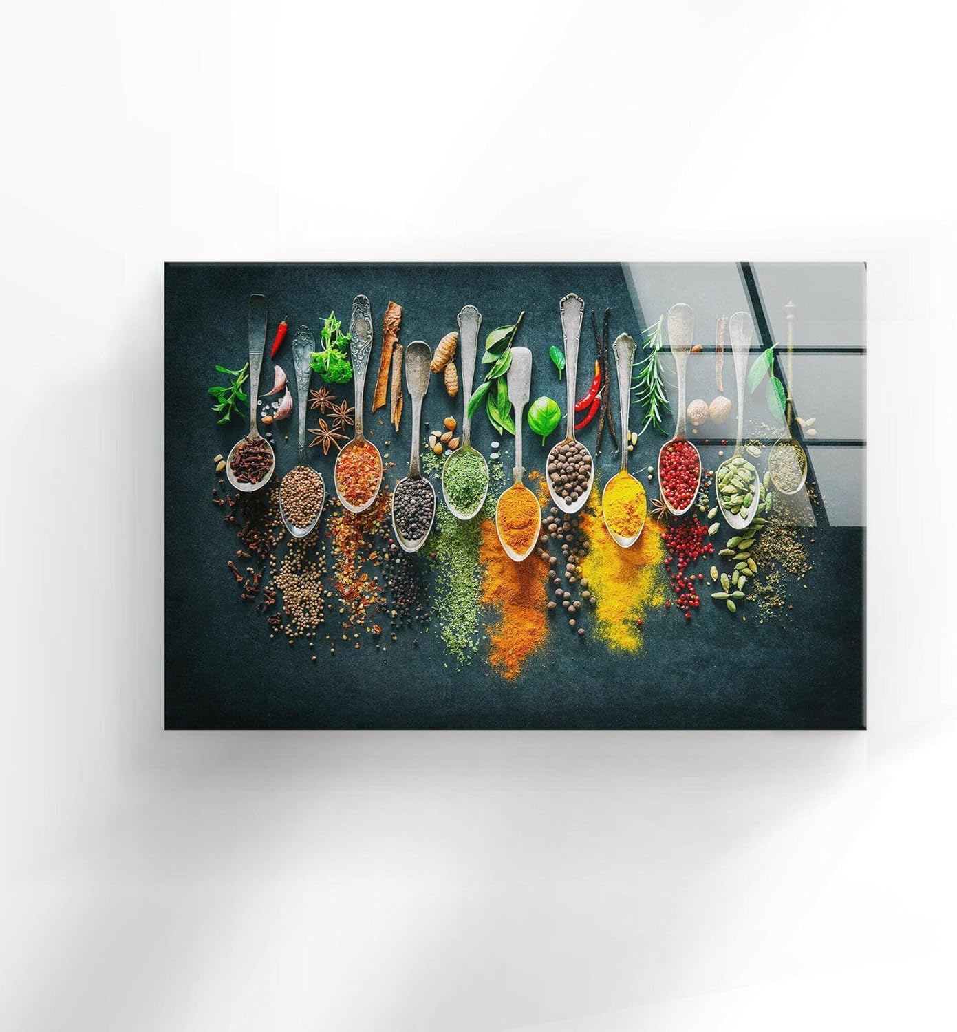 My Photostation.com 48Wx32H'' Spoon Spices Glass Wall ArtTempered Glass Printing Wall Decor Large Wall Art Wall Hangings