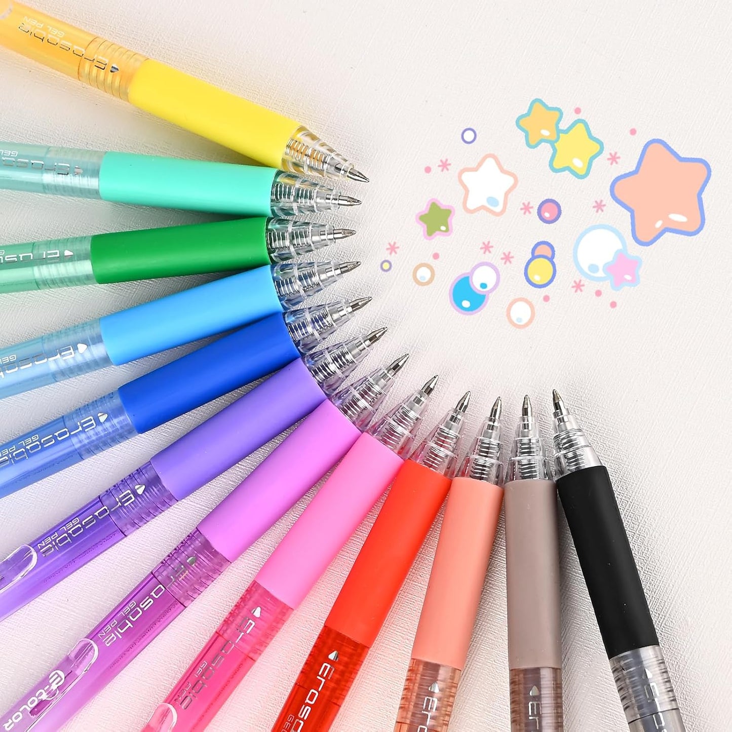 BAYTORY 12Pcs Colored Erasable Gel Pens, Fine Point 0.7mm, Retractable Assorted Colors Pen with Eraser, Smooth Writing Erasable Pens for Drawing Crossword Puzzles