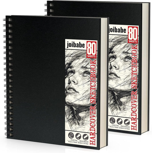 Sketch Book 9" x 11"，2 Pack 80-Sheets (68lb/100gsm)，Double-Sided Hardbound Sketchbook, Spiral Bound,Acid Free Painting Art Paper for Kids and Adults