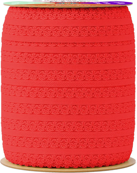 Mandala Crafts Red Stretch Lace Soft Elastic Trim Roll - 55 Yards 1 Inch Wide Stretchy Frilly Picot Ribbon for Sewing Lingerie, Headbands, Underwear, and Crafts