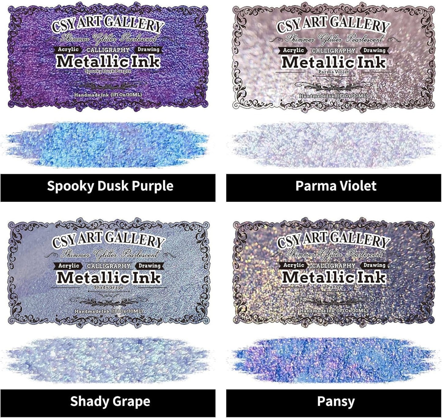 CSY art gallery Pearlescent Liquid Acrylic Ink Set Bottle -Shimmering Purple Permanent Calligraphy Inks-High Gloss,Metallic Paint for Crafts, Resin Art, DIY, Furniture, Wood (Lavender Manor Set)