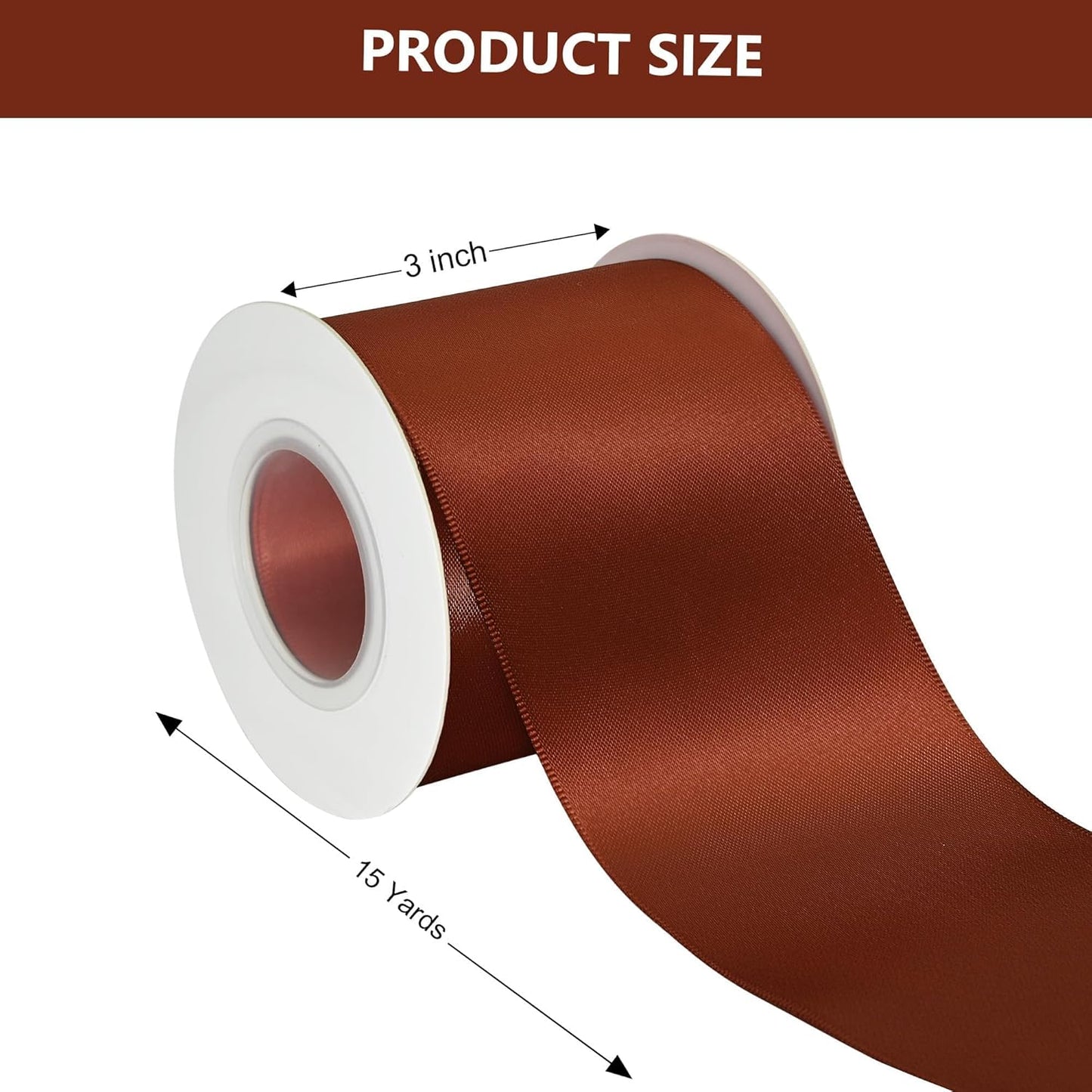 Rust Satin Ribbon 3 Inch X 15 Yards Solid Color Double Faced Ribbons Perfect for Crafts Wedding Decor Bow Making Arts Sewing and More