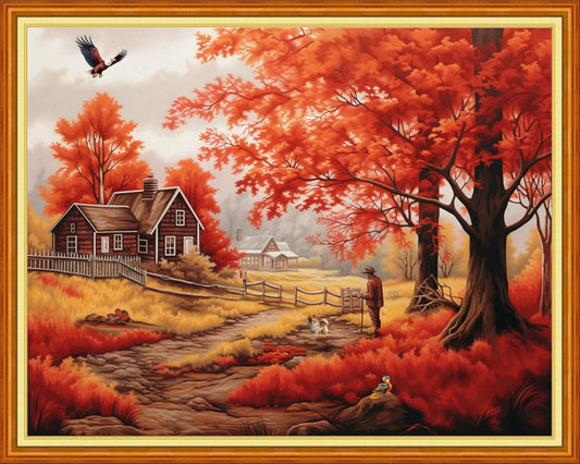 Dimxvean Stamped Cross Stitch Kits,Cross Stitch Kits for Adults Beginners,Embroidery Kits Full Range of Cross Stitch Stamped Kits Needlepoint Kits Cross Stitch Patterns-Beauty Late Autumn 16x20 inch