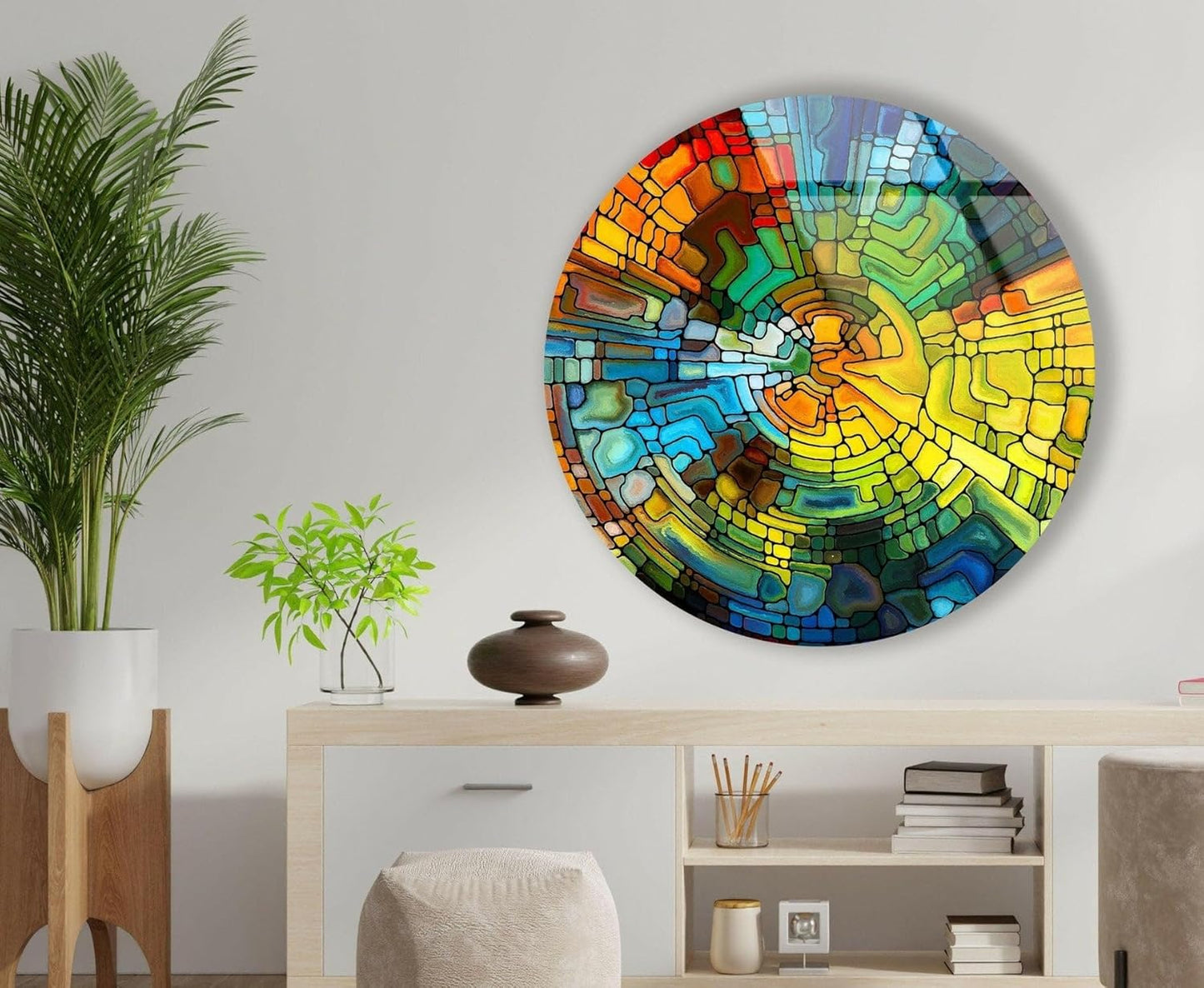 My Photostation.com 31.5''(80cm) Diameter Stained Yellow Round Glass Wall Art Tempered Glass Printing Wall Decor Large Wall Art Wall Hangings