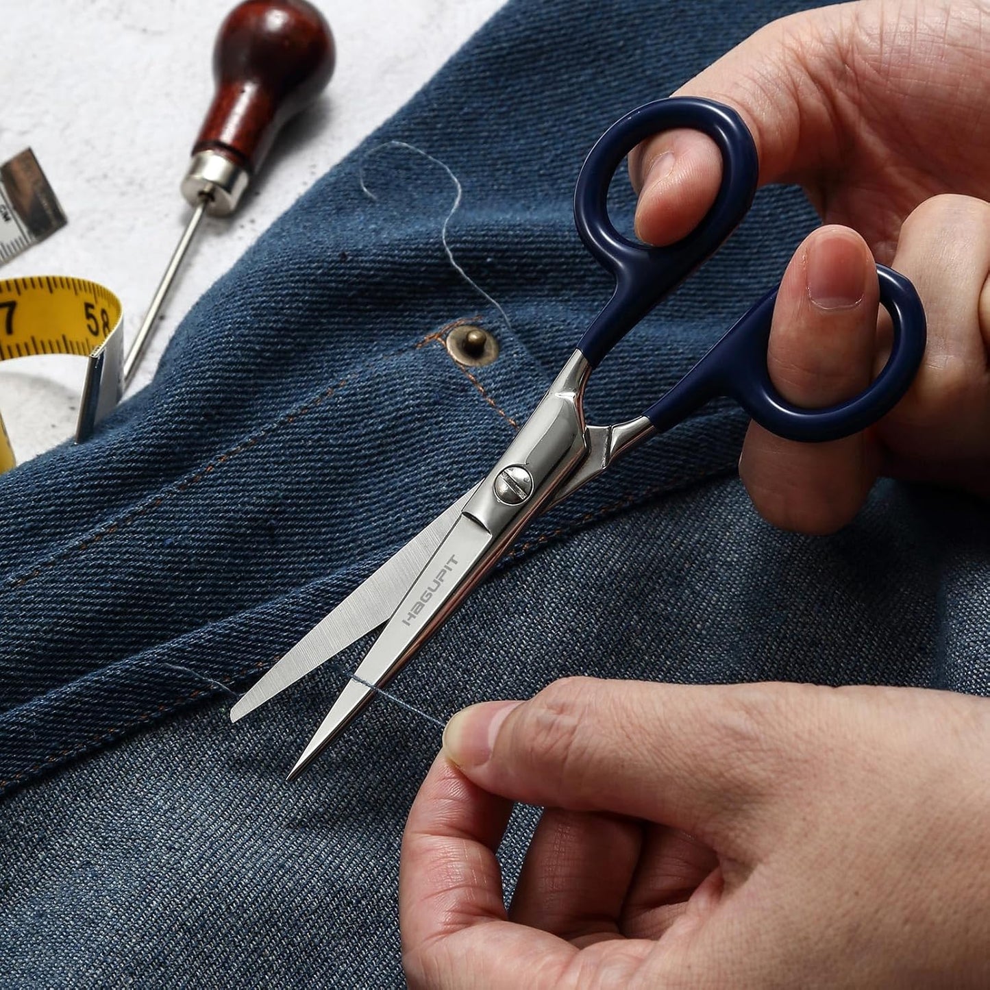 Small Sharp Embroidery Scissors - 5" Precision Tiny Stainless Steel Detail Needlework Shears for Sewing Trimming Fabric Thread Yarn, Comfort Blue Grip Stitchwork Scissors