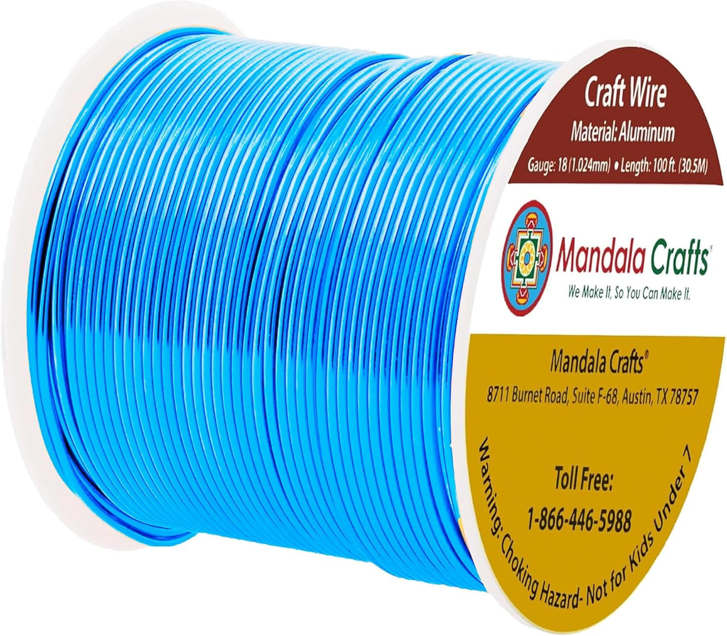 Mandala Crafts 18 Gauge Anodized Aluminum Craft Wire for Jewelry Making - 100 FT Colored Flexible Bondi Blue Wire - Bendable for Bonsai Armature Crafting Sculpting
