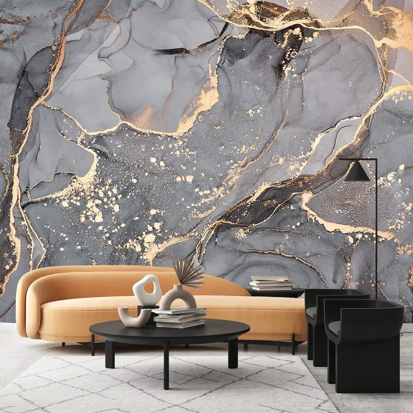 AFZEVEB-Gray and Gold Marble Wallpaper Wall murals for Bedroom 136"x96"(Not Peel and Stick)