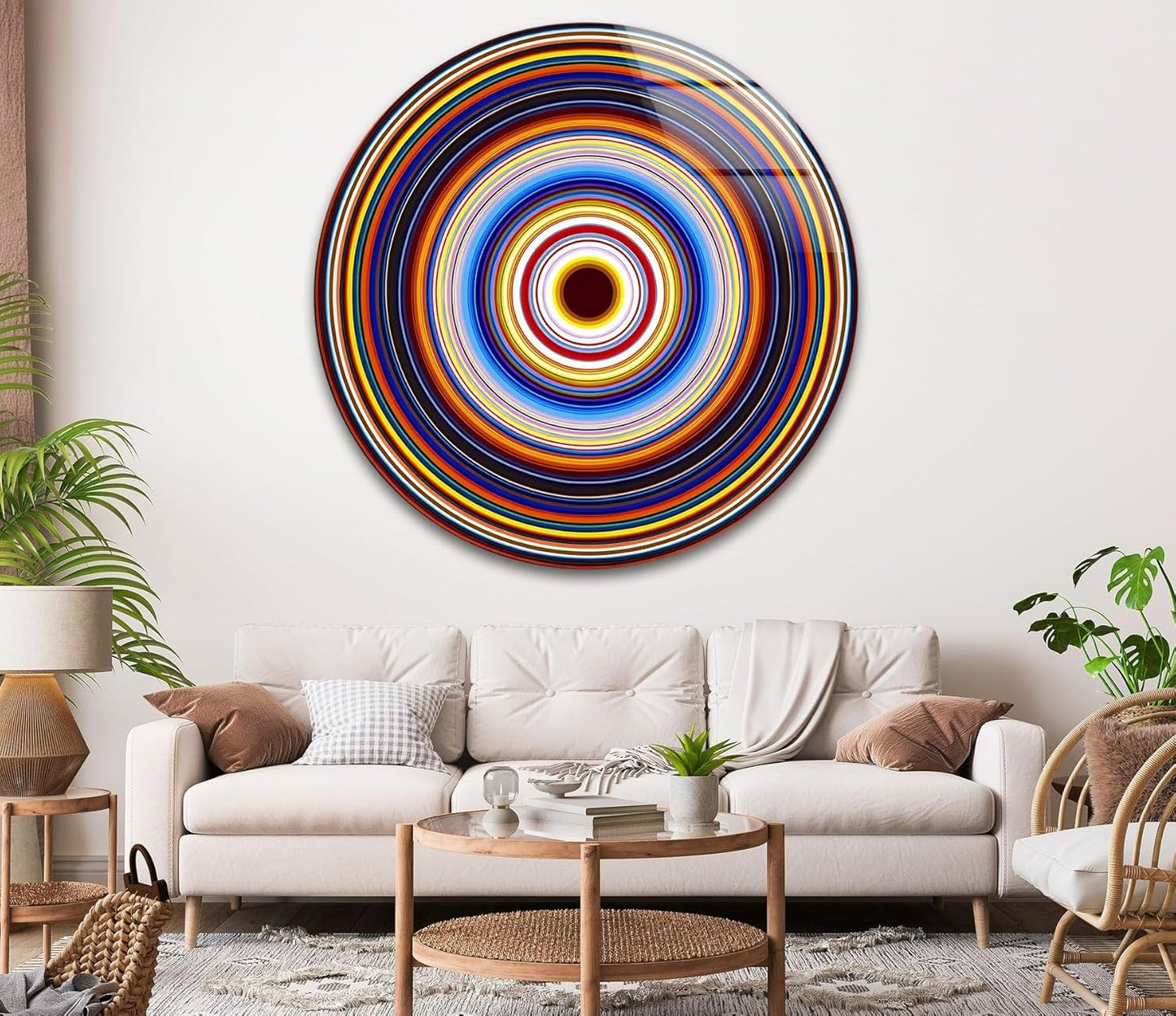 My Photostation.com 20''(50cm) Diameter Colorful Concentric Circles Round Glass Wall Art Tempered Glass Printing Wall Decor Large Wall Art Wall Hangings