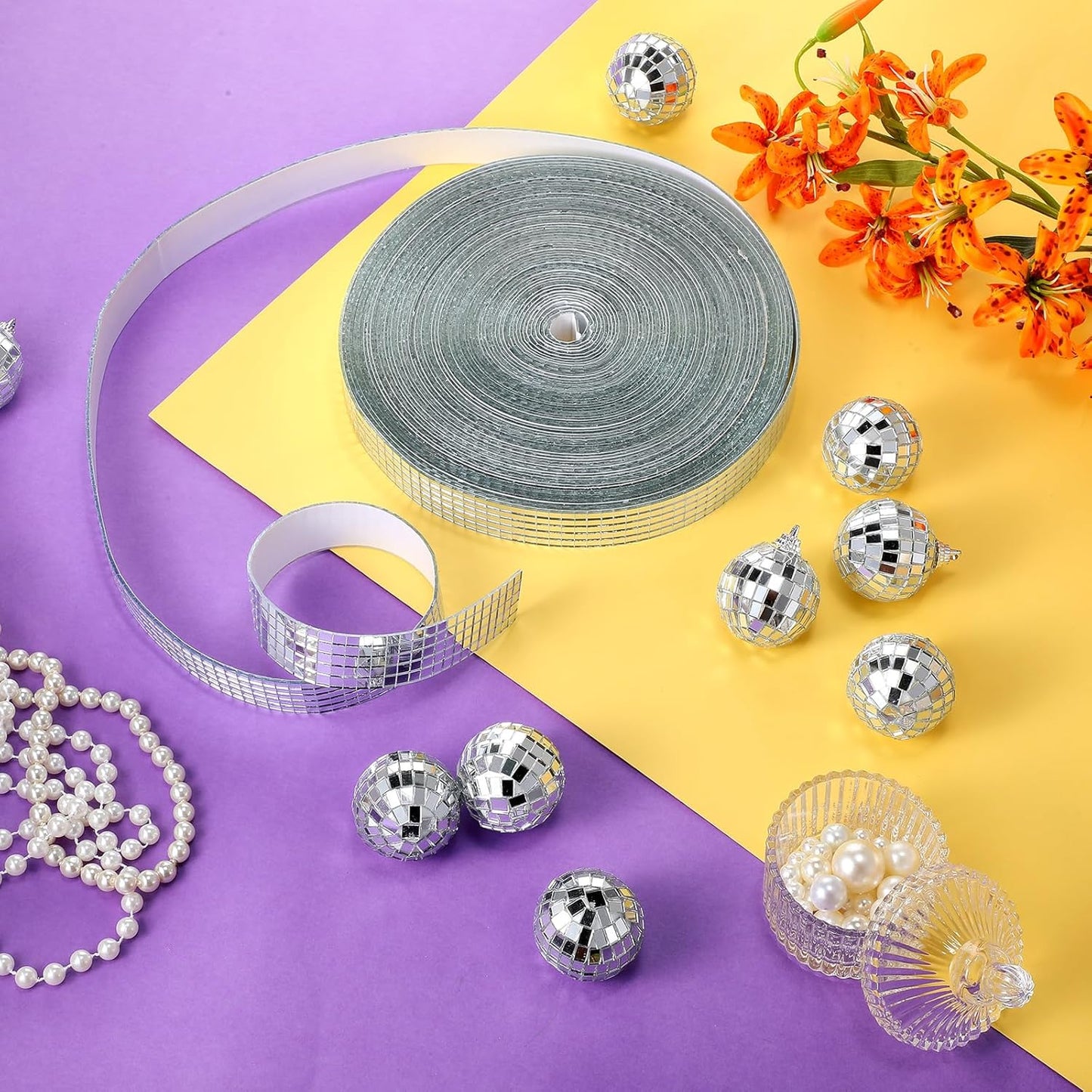 SATINIOR 20000 Pcs Disco Ball Mirror Tiles Self Adhesive for Crafts 5 x 5 mm Small Disco Tape Ball Stickers Square Mosaic Tiles Mirror Pieces for DIY Craft Party Decor
