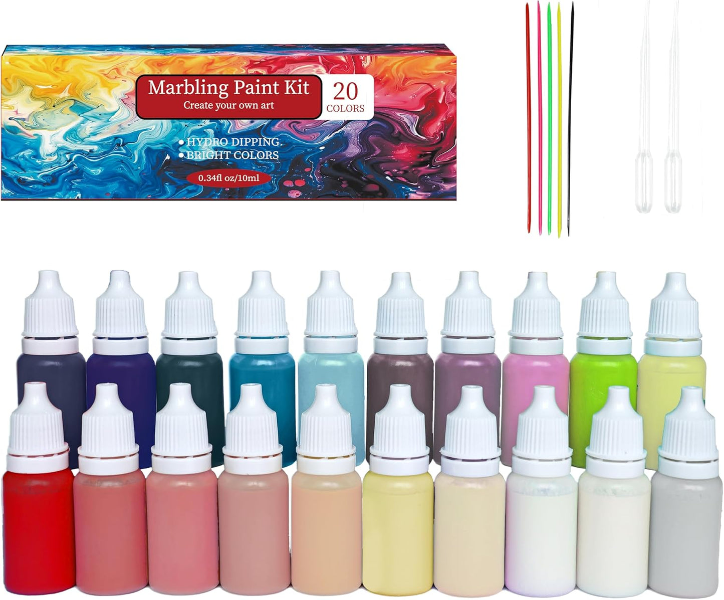 JAJADO 27 Pcs Water Marbling Paint Kit, Water Paint Marbling Ink & Turkish Marble Pattern Acrylic Pouring Floating Paint Art & Crafts Gifts for Christmas, Halloween, Birthday