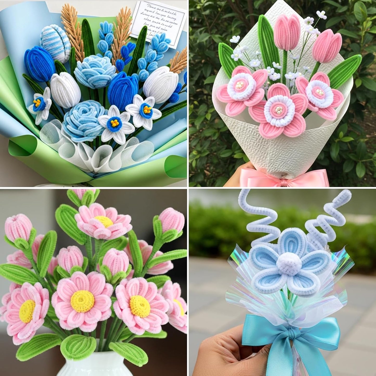 Caydo 500 Pieces Pipe Cleaners Flower Set, Chenille Stems, Pipe Cleaner Craft Supplies Bulk Fluffy Fuzzy Sticks for DIY Art Projects Creative Gift Party Decorations (Macaron)