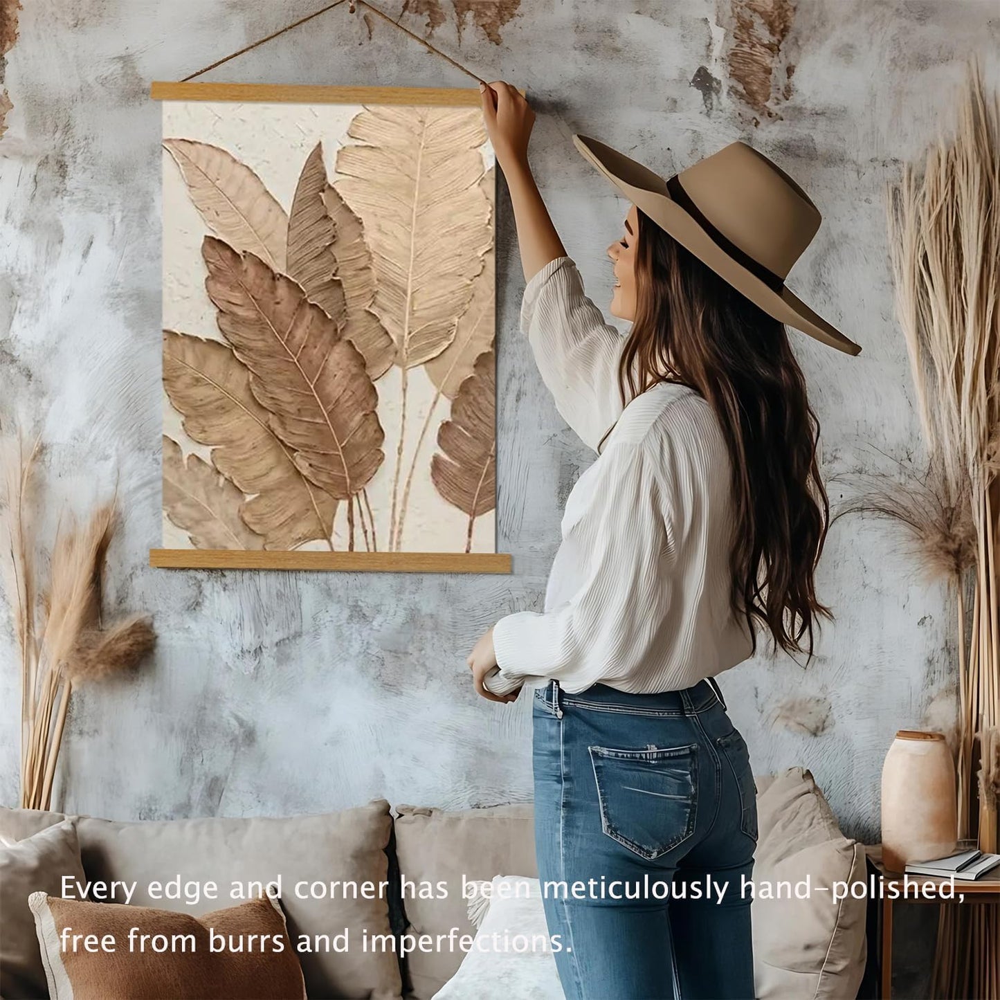 Artmag Magnetic Poster Hanger Frame, 47x36 47x30 47x60 Light Wood Wooden Magnet Canvas Artwork Print Dowel Poster Hangers Frames Hanging Kit (Teak Wood, 47")