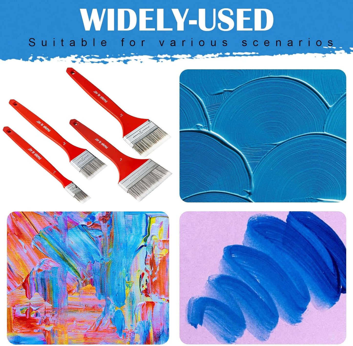 Falling in Art Flat Paddle Paint Brush Set with Long Handle, Large Scale Brush for Oil and Acrylic Paints(1 Inch,2Inch,3Inch)