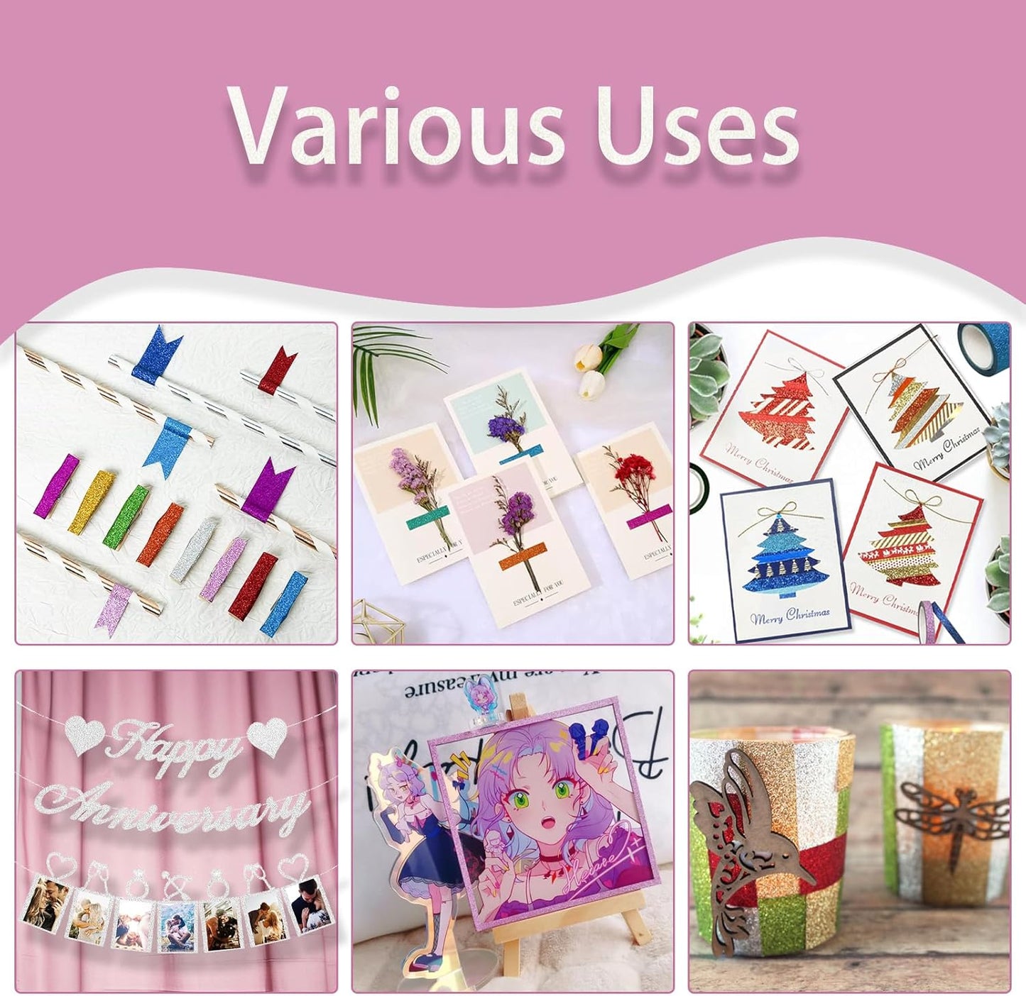 Funincloud Glitter Washi Tape Set Metallic Decorative Craft Tape 36 Rolls Colored Masking Tape for Scrapbook DIY Art Craft Supplies Gift Decor