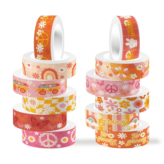 12 Rolls Washi Tape Set, Retro Boho Flower Butterfly Masking Tapes, Doodle Hand-Drawn Decorative Adhesive Tapes for Painters, Planners, Scrapbook, school Supplies, DIY Art Crafts, Gift Wrapping 16.4Ft