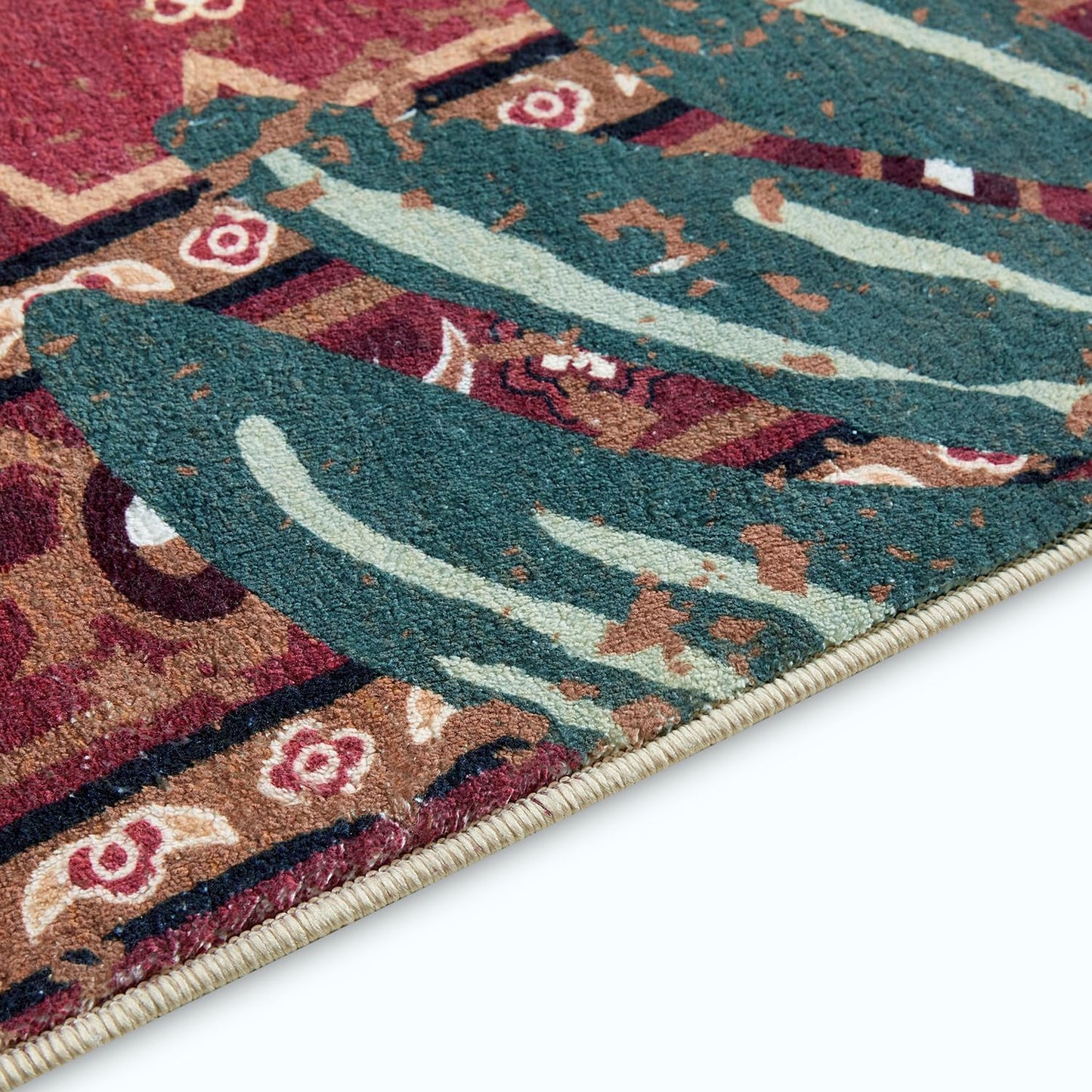 Tribal Rugs Summer Tropical 4x6 Area Rugs Wine Red Traditional Boho Vintage Oriental Rug Carpet for Bedroom Kitchen Dining Living Room Indoor Entryway Washable