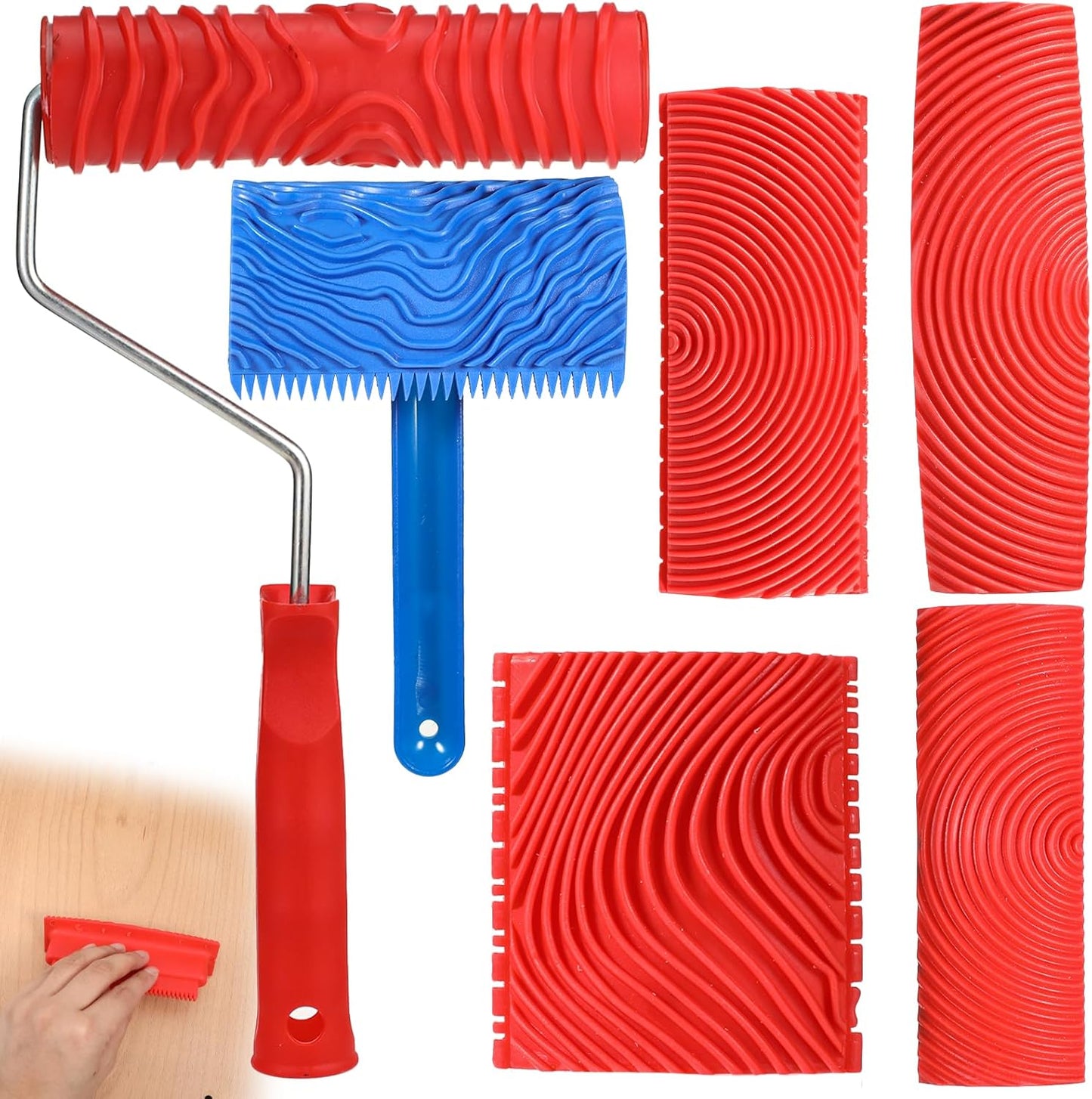 6 Pcs Wood Grain Tool, Soft Rubber Wood Graining Tool with Handle, Natural Woodgrain Maker for Wall Room Art Paint Decoration