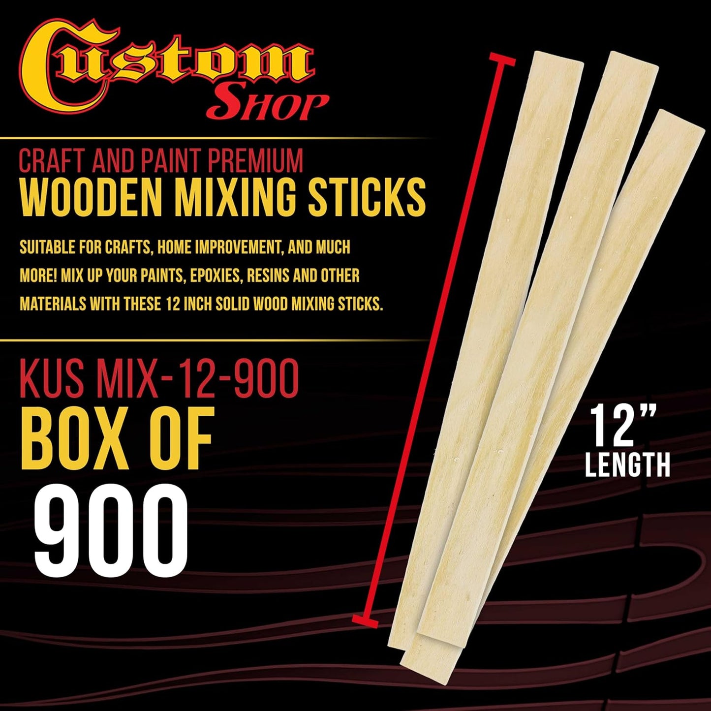 Custom Shop Craft and Paint Sticks - (Pack of 900 Sticks) 12" Inch Premium Grade Wood Stirrers/Paddles - Use for Wood Crafts -to Mix Epoxy Resin or Paint -Garden Sign Posts