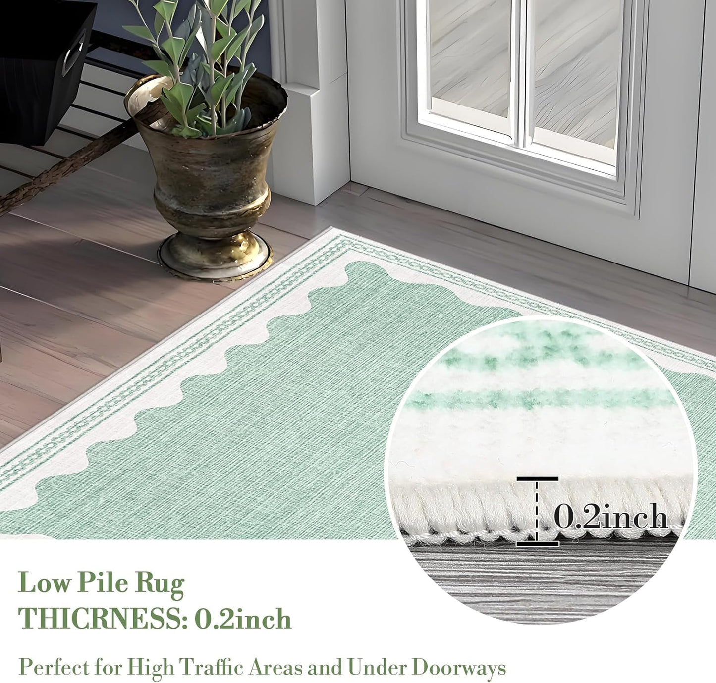 Scalloped Round Rug 6ft, Small Area Rugs Solid GreenRug for Bedroom Girls, Washable Rugs for Living Room, Non Slip Scalloped Round Bath Mat, Soft Dorm Nursery Carpet for Bedside
