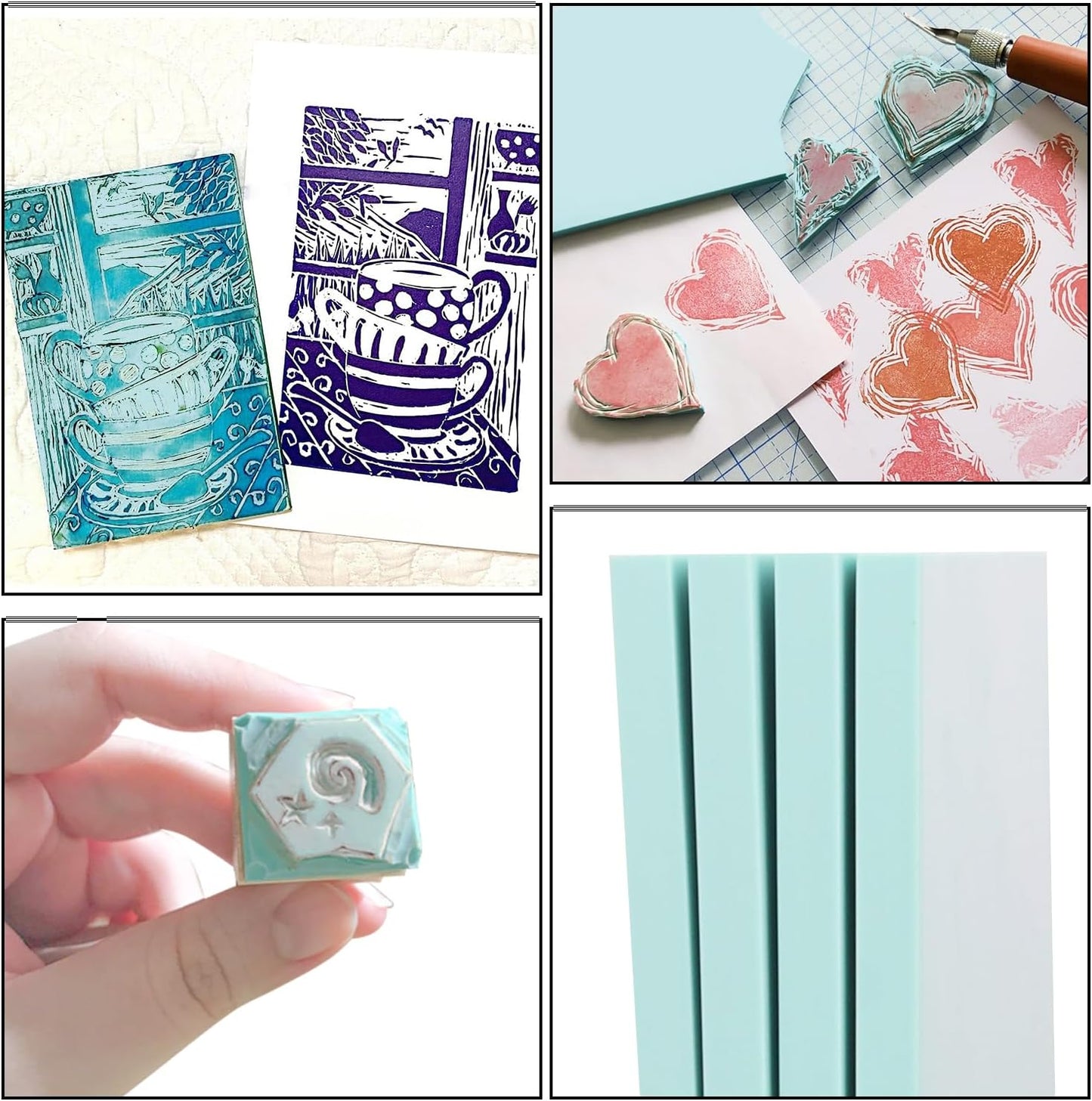 4 Pcs 8.5"x11" Rubber Carving Blocks, A4 Linoleum Blocks, Stamp Carving Blocks for Printmaking, Linocut Artists, Crafts and More,(Blue) by KUKLIPJIM.