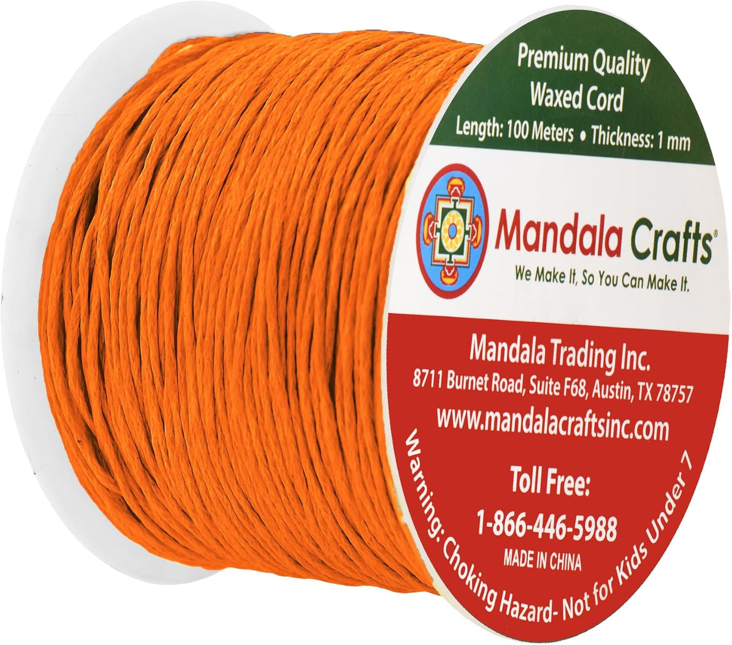 Mandala Crafts 1mm 109 Yards Orange Cotton Waxed Cord for Jewelry Making Bracelet Cord Waxed String - Beading String Thread Jewelry Cords for Necklaces String