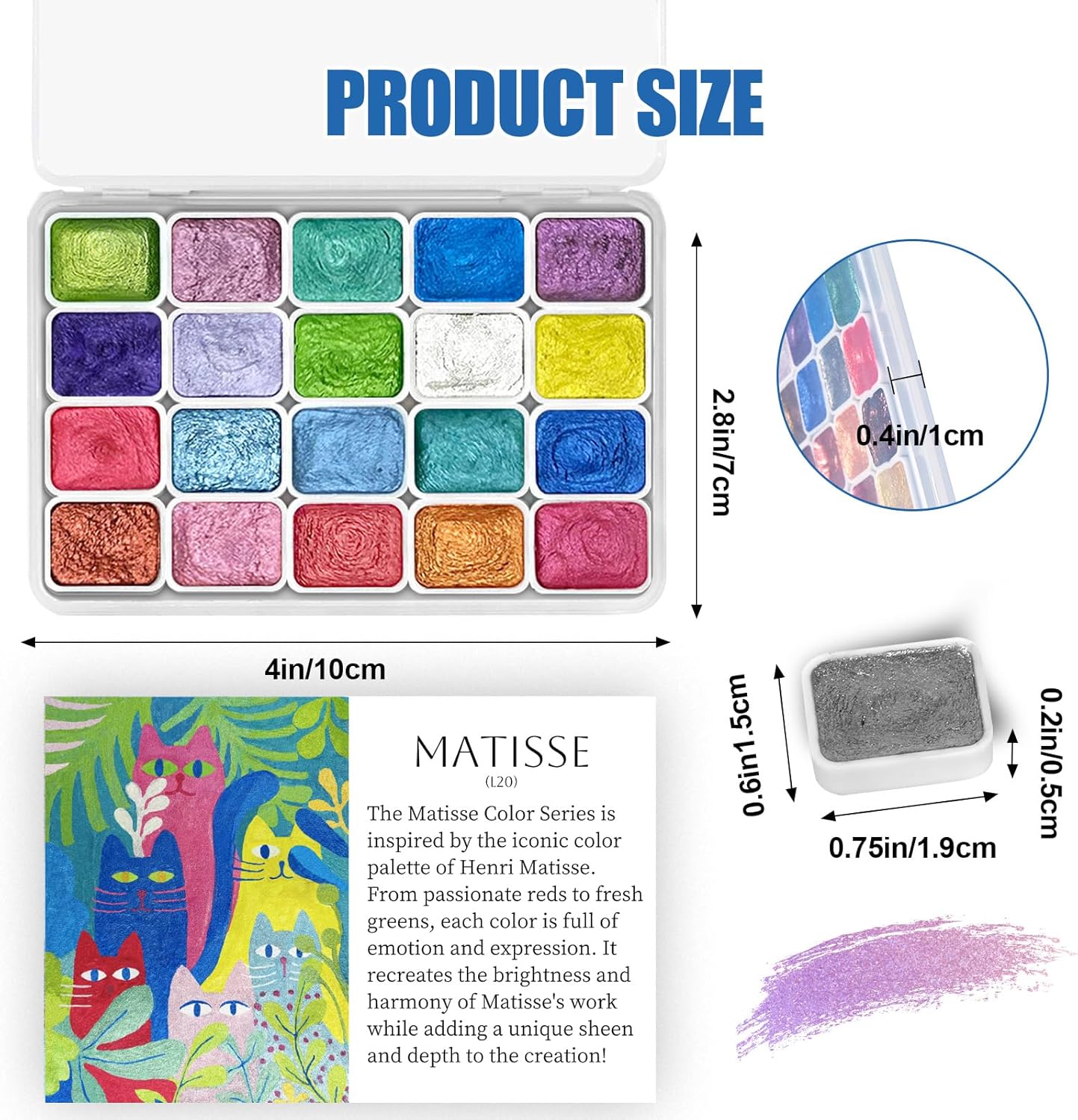 Mini Forestry Shifting Watercolor Painting Set, 20 Color Shifting Watercolor Paint Set, Shimmer Metallic Watercolor Paints Set, Glitter Watercolor Paint, Solid, Matisse Style