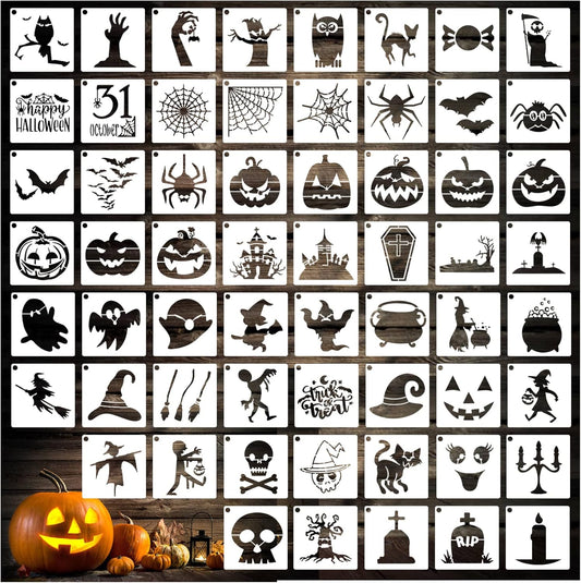 Small Stencils for Painting on Wood Reusable, 3 Inch Reusable Stencil for Craft Ornament Paint Template Stencils for Wall Card Rock Wood Signs Coasters Canvas Home Decor (Halloween)