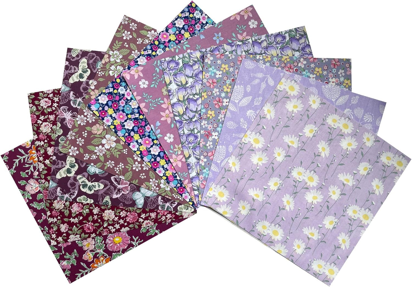 HANPATQUI 50PCS 10 x 10 inch Purple Printed 100% Cotton Fat Quarters Fabric for Sewing and Quilting Bundles Precut Fabric Square for DIY Craft Patchwork