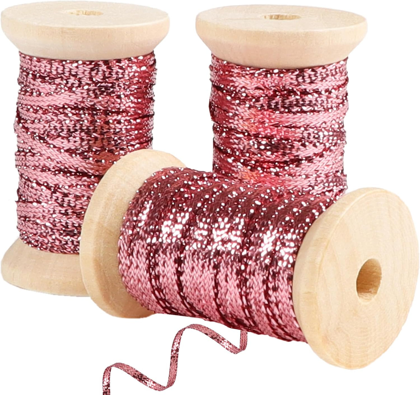 Rose Gold Thin Ribbon 1/8 inch Metallic Braided Double Faced Ribbons Curling Ribbons for Balloon String Crafts Gift Wrapping Party Wedding Christmas Ornaments Decoration 7 Yard x 3 Rolls