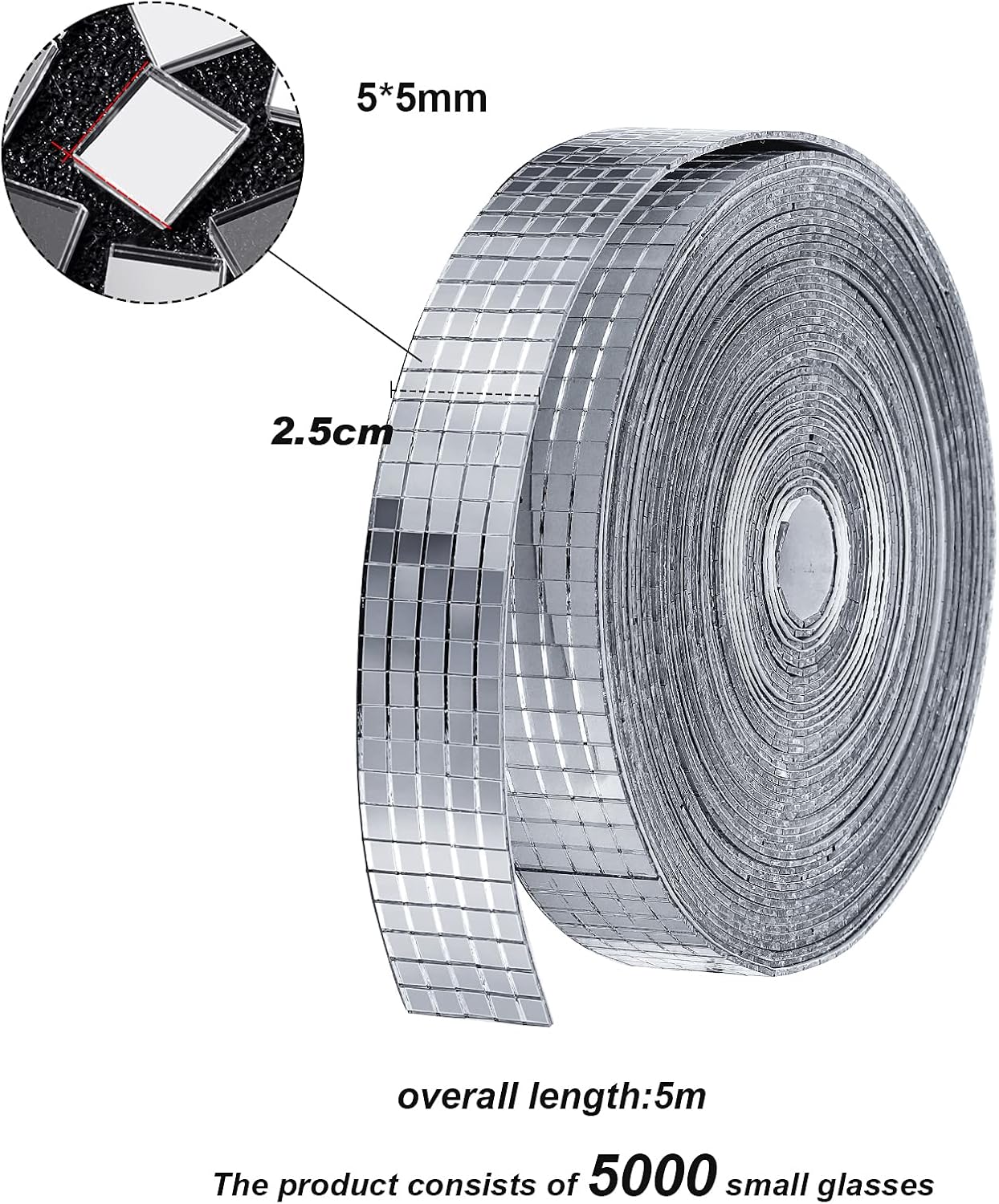 SATINIOR 5000 Pcs Disco Ball Mirror Tiles Self Adhesive for Crafts 5 x 5 mm Small Disco Tape Ball Stickers Square Mosaic Tiles Mirror Pieces for DIY Craft Party Decor
