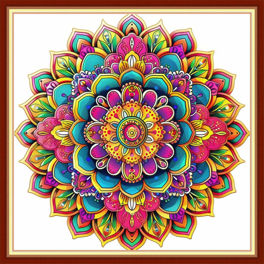 Dimensean Stamped Cross Stitch Kits Full Range of Embroidery Patterns Starter Kits for Beginners Adult or Kids DIY Cross Stitches Needlepoint Kits 11CT-Colorful Mandala 18x18 inch