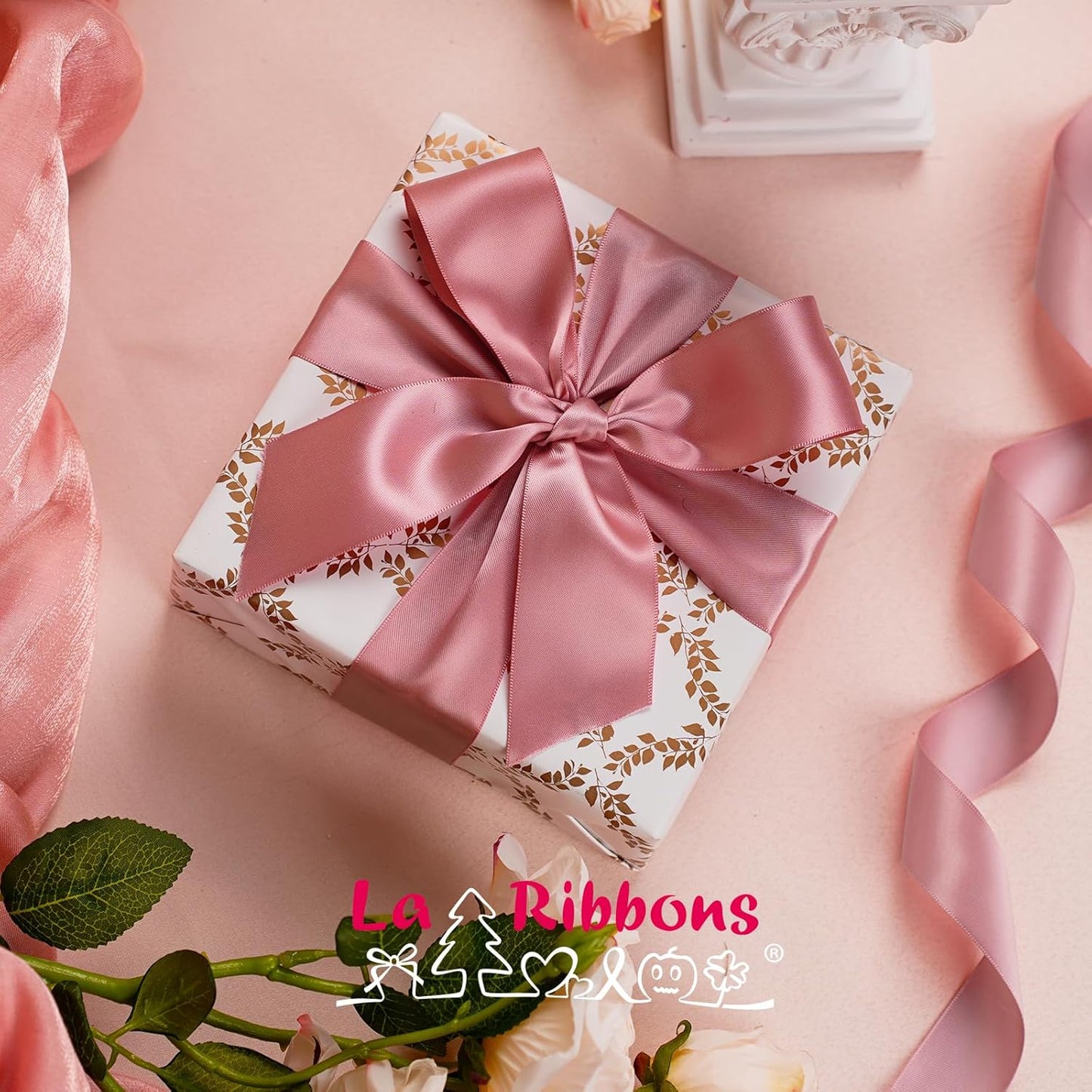 LaRibbons 1 1/2 Inch 50 Yard Double Faced Satin Ribbon,Dust Pink Satin Craft Fabric Ribbon for Gift Wrapping Floral Bouquets Wedding Party Decoration