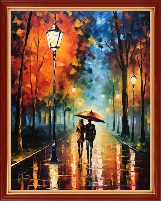 Dooxvey Cross Stitch Kits for Adults Beginners,Full Range of Cross-Stitch Stamped Kits Needlepoint Kits for Beginners Embroidery Kits 11CT Cross Stitch Patterns-Strolling on a Rainy Night 16x20 inch