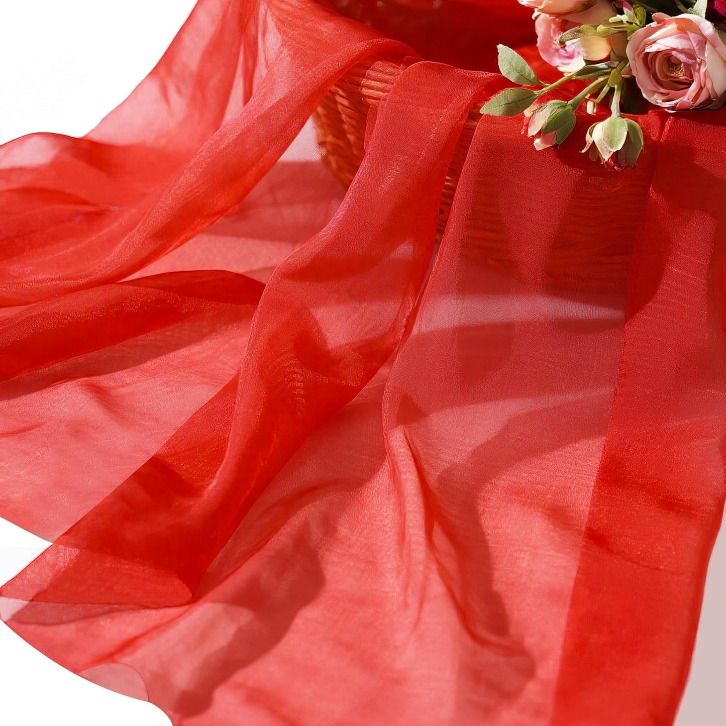 Organza Fabric by The Yard, 60 Inch Wide 3 Yards (9 ft) Long Sheer Fabric for DIY Sewing Projects Wedding Decorations Party Backdrops Curtains (Red)