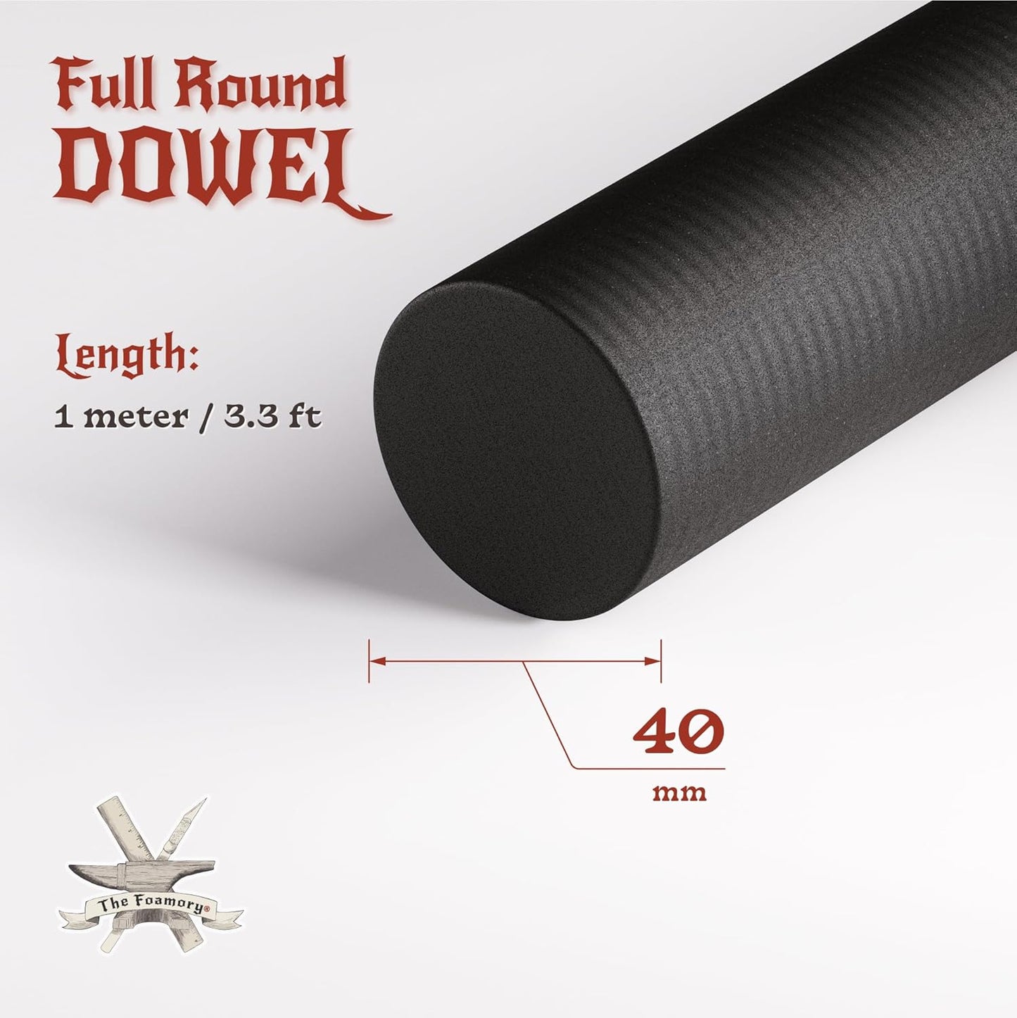 The Foamory's No Waste Full Round EVA Foam Dowels. 3 Pack 5-40mm x 1M High-Density Black Craft Foam Sticks. Pre-Cut, Paint-Ready Cosplay Trim. Time Saving, Bevel Enhances Armor, Weapons and Costumes