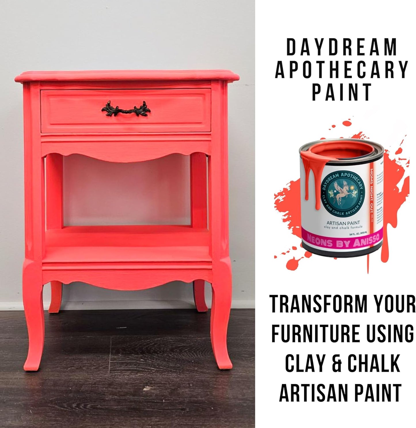 Daydream Apothecary Premium Chalk Style Paint for Furniture, Home Décor, Wood, DIY Interior Projects, Quick Dry, No Prep or Prime Needed, Matte Neon Red - 16oz