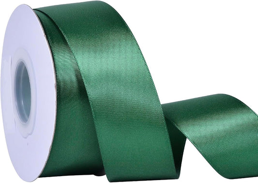 YAMA Forest Green Double Faced Satin Ribbon, 1 1/2 Inch 25 Yards, Great for Crafts Bows Flower Bouquet Wedding Home Decor Gift Wrapping