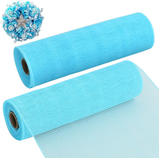 TONIFUL 2 Rolls 10 Inch Light Blue Decorative Mesh Ribbbon Rolls, Fabric Mesh for Mesh Wreath Supplies, Front Door Wreath Crafts Tree Decor Christmas NewYears Halloween Decoration (10 yds/roll)