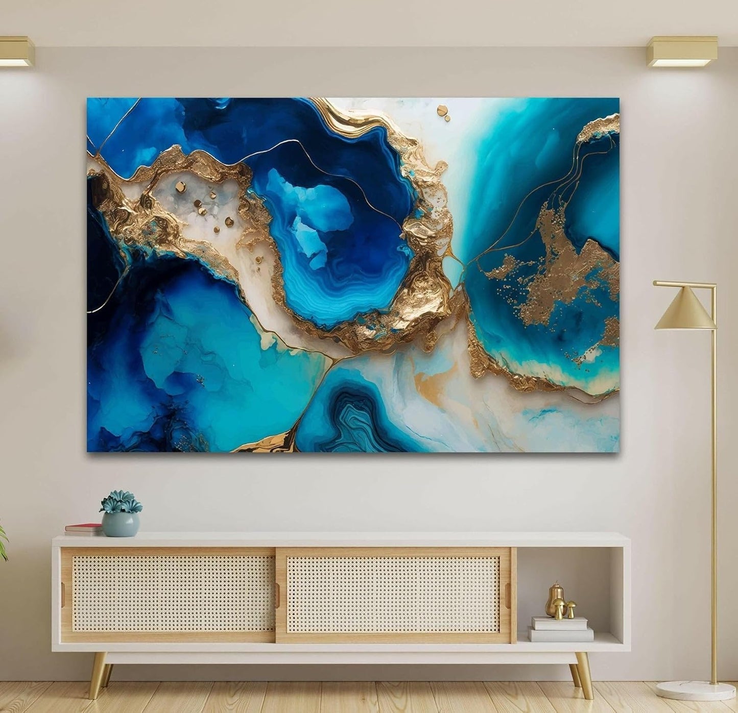 My Photostation.com Round 24'' Blue Alcohol ink Glass Wall ArtTempered Glass Printing Wall Decor Large Wall Art Wall Hangings