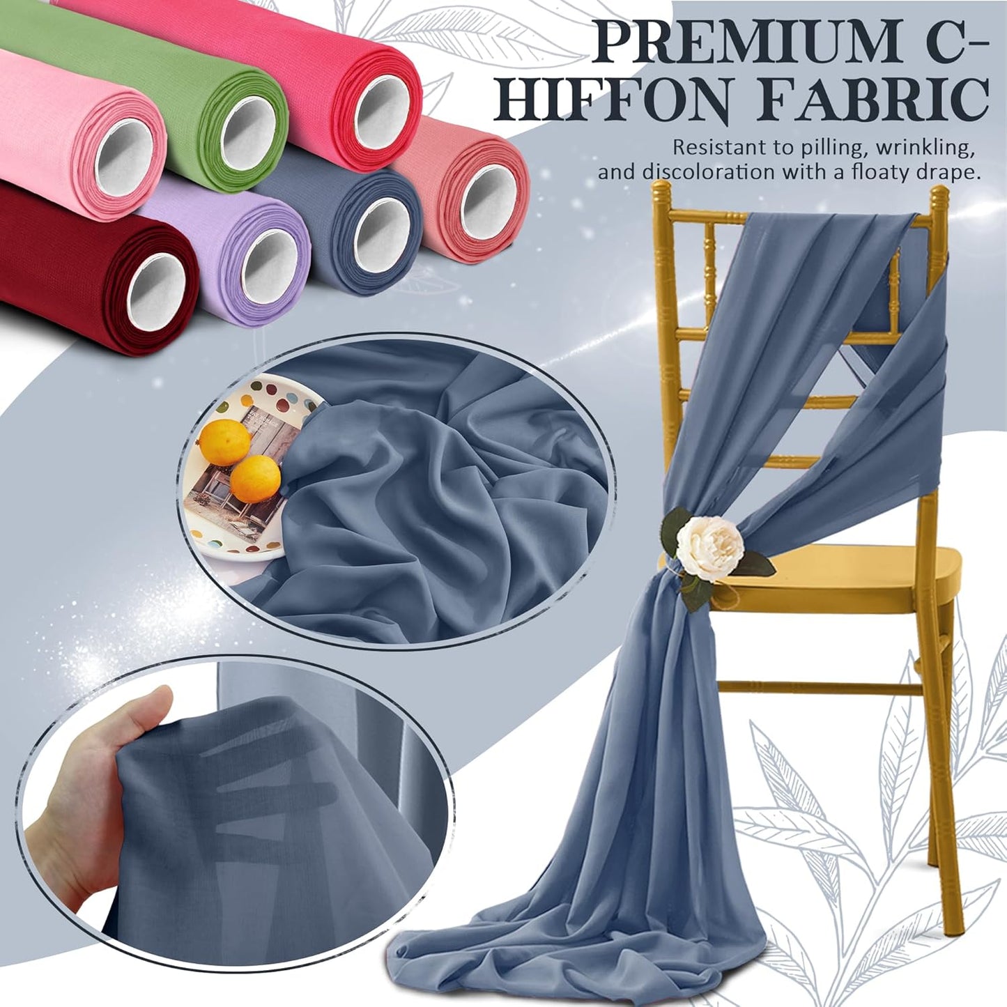 Horbaunal Dusty Blue Chiffon Fabric by The Yard, 10 Yard Continuous Sheer Fabric 59" Wide Soft Draping Fabric for Wedding Arch Draping Party Backdrop DIY Sewing