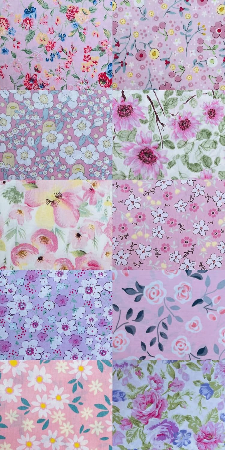 HANPATQUI 50PCS 8 x 8 inch Pink Printed 100% Cotton Fat Quarters Fabric for Sewing and Quilting Bundles Precut Fabric Square for DIY Craft Patchwork