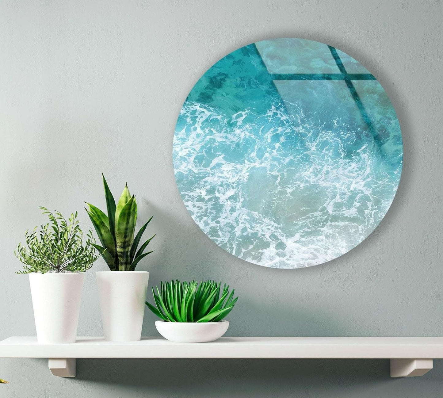 My Photostation.com 27.5''(70cm) Diameter Sea Waves Round Glass Wall Art Tempered Glass Printing Wall Decor Large Wall Art Wall Hangings