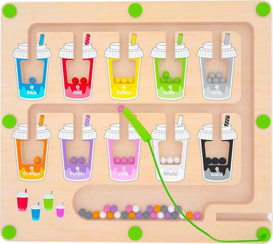 Magnetic Color and Number Maze, Montessori Wooden Magnet Puzzle Game Board for Toddlers, Learning & Education Toys for Preschoolers, Fine Motor Skills Toys for Boys Girls 3-5 Years Old