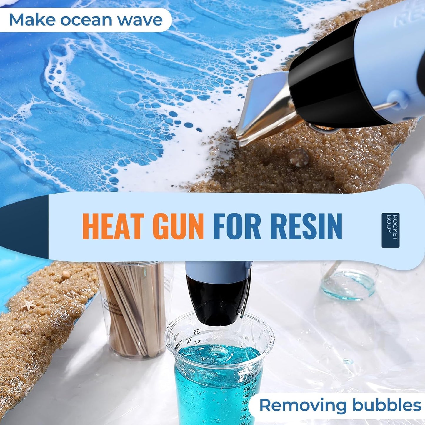 LET’S Resin Heat Gun for Crafting, 350W Fast Heat Dual Temp Hot Air Gun (482°F~752°F), Multiple Nozzles,Silicone Covers for Easy Cleaning, 4.9Ft Cable Mini Heat Gun,for Resin,Shrink Tubing,Vinyl Wrap