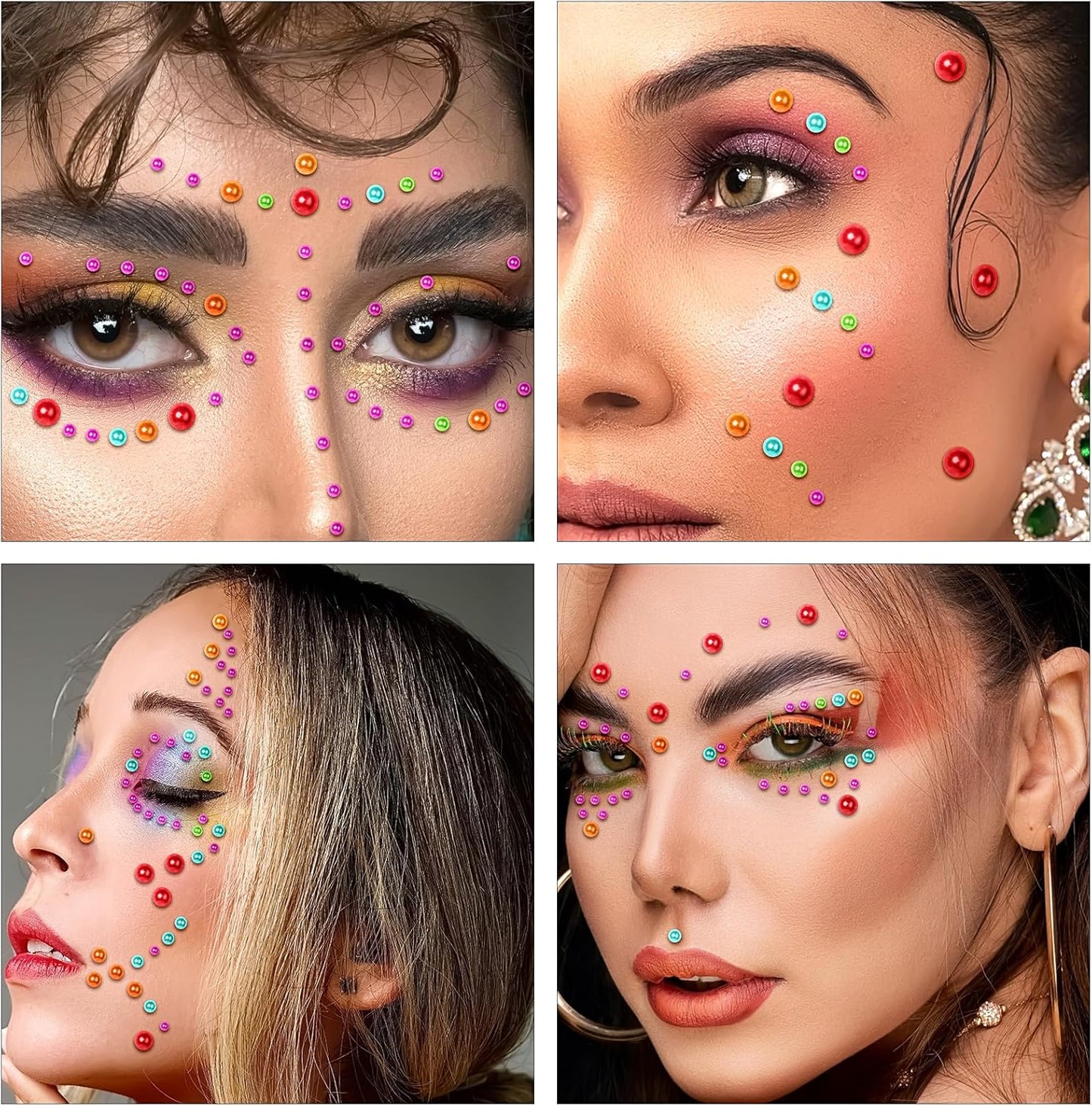 Self Adhesive Face Gems and Pearls for Makeup, Festival Jewels, Hair Gems Pearls, 3/4/5/6/8 mm Round Rhinestone Stickers for Face, Eye, Makeup, Body, Crafts 591Pcs (02_Color Pearl)