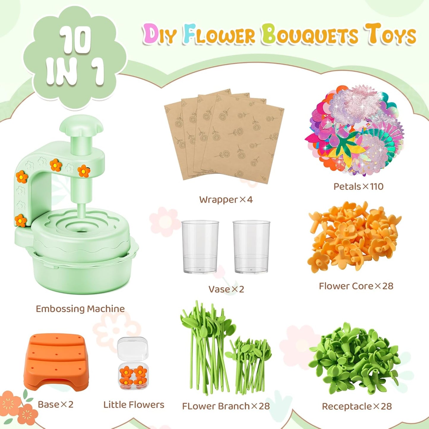 Fabric Flower Bouquets Toys,DIY Craft Kits for Kids,Arts and Crafts Toy for 3+ Year Old Girls,Flowers Market Toy,Build Your Flower Bouquet,Educational Preschool Learning Toys for Birthday,Christmas