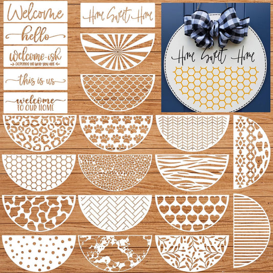 Welcome Stencils for Painting on Wood 12” Welcome Stencil for Wood Sign Doormats Half Round Hello Stencils for Wood Sign Door Mat Fabrics